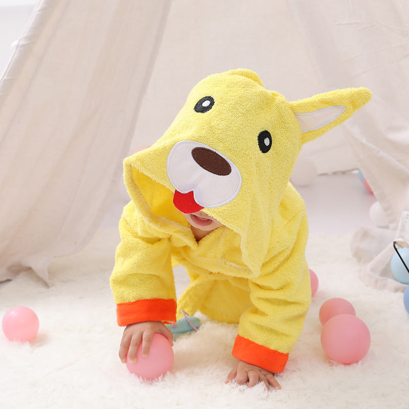 Hooded Baby Bathrobe – 100% Cotton, Cute Animal Design (0–3 Years)
