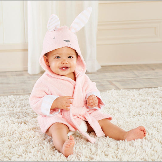 Hooded Baby Bathrobe – 100% Cotton, Cute Animal Design (0–3 Years)