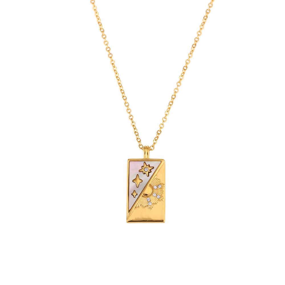 Stainless Steel Diagonal Shell Sun Necklace