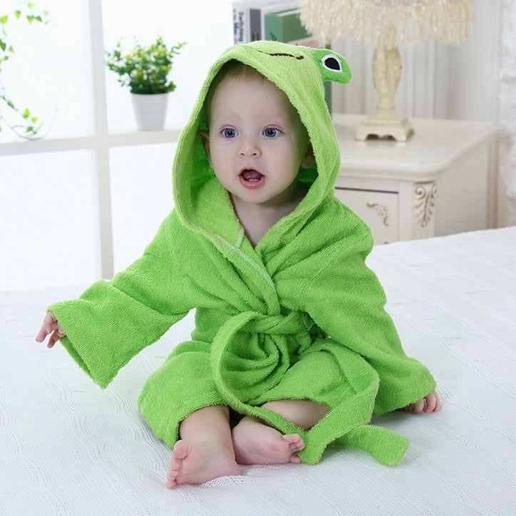 Hooded Baby Bathrobe – 100% Cotton, Cute Animal Design (0–3 Years)