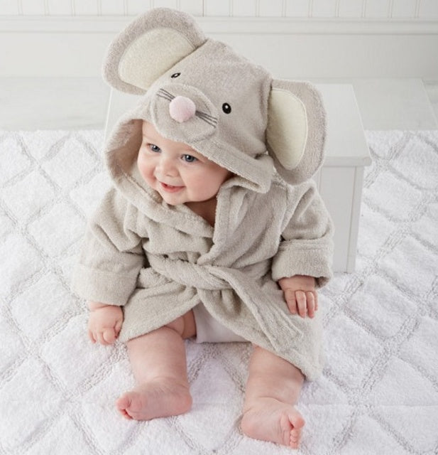 Hooded Baby Bathrobe – 100% Cotton, Cute Animal Design (0–3 Years)