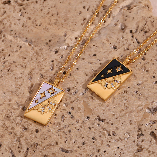 Stainless Steel Diagonal Shell Sun Necklace