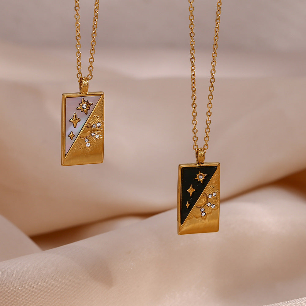Stainless Steel Diagonal Shell Sun Necklace