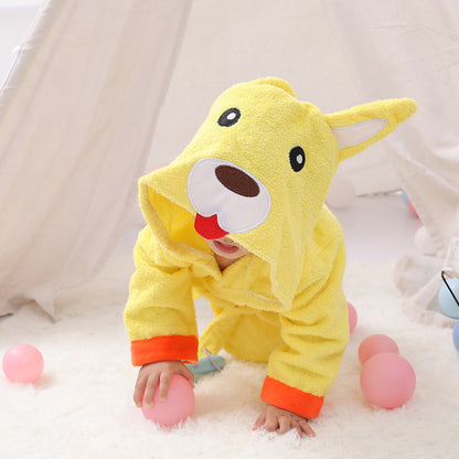 Hooded Baby Bathrobe – 100% Cotton, Cute Animal Design (0–3 Years)