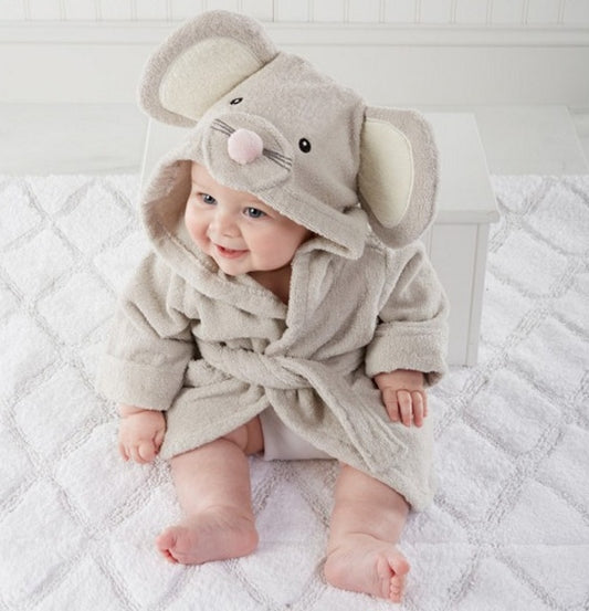 Hooded Baby Bathrobe – 100% Cotton, Cute Animal Design (0–3 Years)